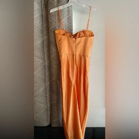 House of CB Myrna Tangerine Satin Corset Midi Dress Size XS NWT - Picture 6 of 16
